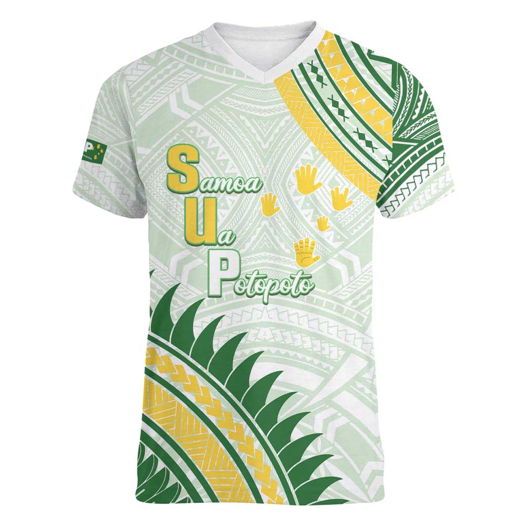 Personalised Samoa Ua Potopoto Women V-Neck T-Shirt SUP Est 2025 Samoan Pattern - Polynesian Pride