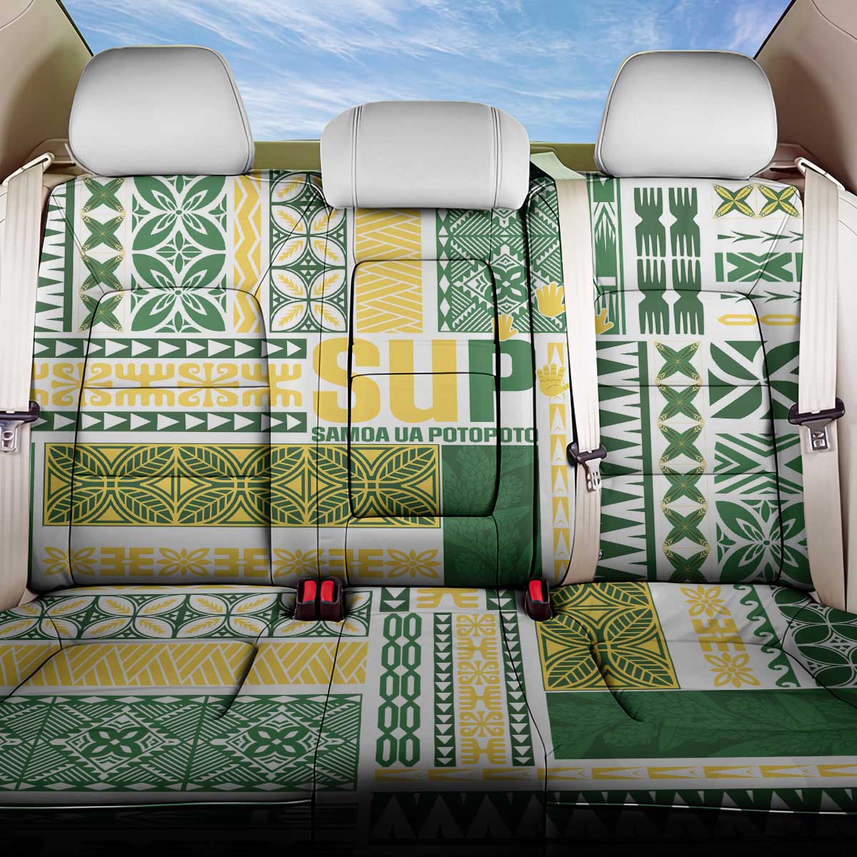 Samoa Uniting Party Back Car Seat Cover SUP Est 2025 Siapo Pattern LT14 One Size White - Polynesian Pride