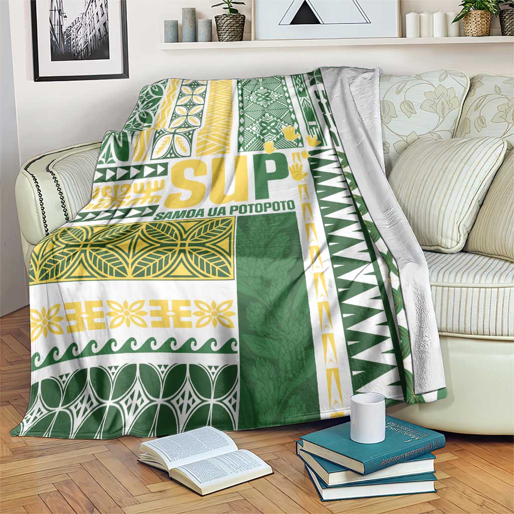 Samoa Uniting Party Blanket SUP Est 2025 Siapo Pattern LT14 White - Polynesian Pride