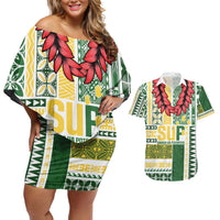 Samoa Uniting Party Couples Matching Off Shoulder Short Dress and Hawaiian Shirt SUP Est 2025 Siapo Pattern - Polynesian Pride