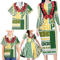 Samoa Uniting Party Family Matching Long Sleeve Bodycon Dress and Hawaiian Shirt SUP Est 2025 Siapo Pattern - Polynesian Pride