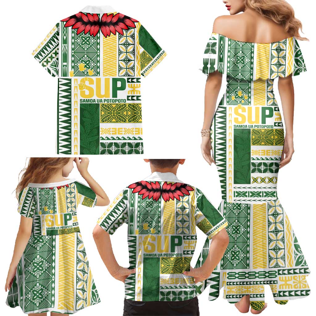 Samoa Uniting Party Family Matching Mermaid Dress and Hawaiian Shirt SUP Est 2025 Siapo Pattern - Polynesian Pride