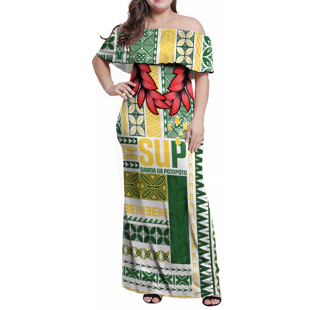 Samoa Uniting Party Family Matching Off Shoulder Maxi Dress and Hawaiian Shirt SUP Est 2025 Siapo Pattern - Polynesian Pride