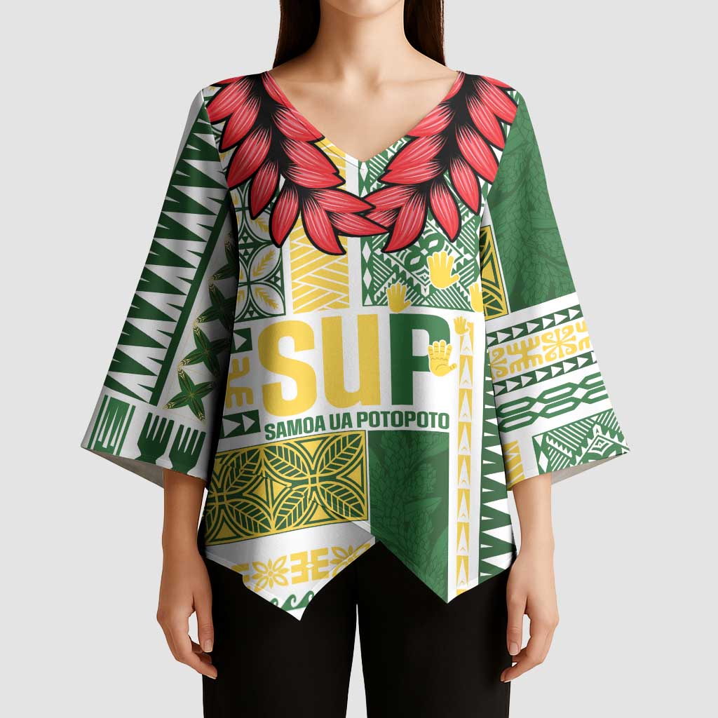 Samoa Uniting Party Kimono Sleeve Blouse SUP Est 2025 Siapo Pattern - Polynesian Pride