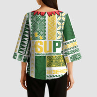 Samoa Uniting Party Kimono Sleeve Blouse SUP Est 2025 Siapo Pattern - Polynesian Pride
