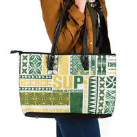 Samoa Uniting Party Leather Tote Bag SUP Est 2025 Siapo Pattern LT14 - Polynesian Pride