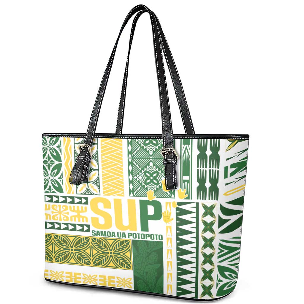 Samoa Uniting Party Leather Tote Bag SUP Est 2025 Siapo Pattern LT14 - Polynesian Pride