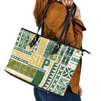 Samoa Uniting Party Leather Tote Bag SUP Est 2025 Siapo Pattern LT14 - Polynesian Pride