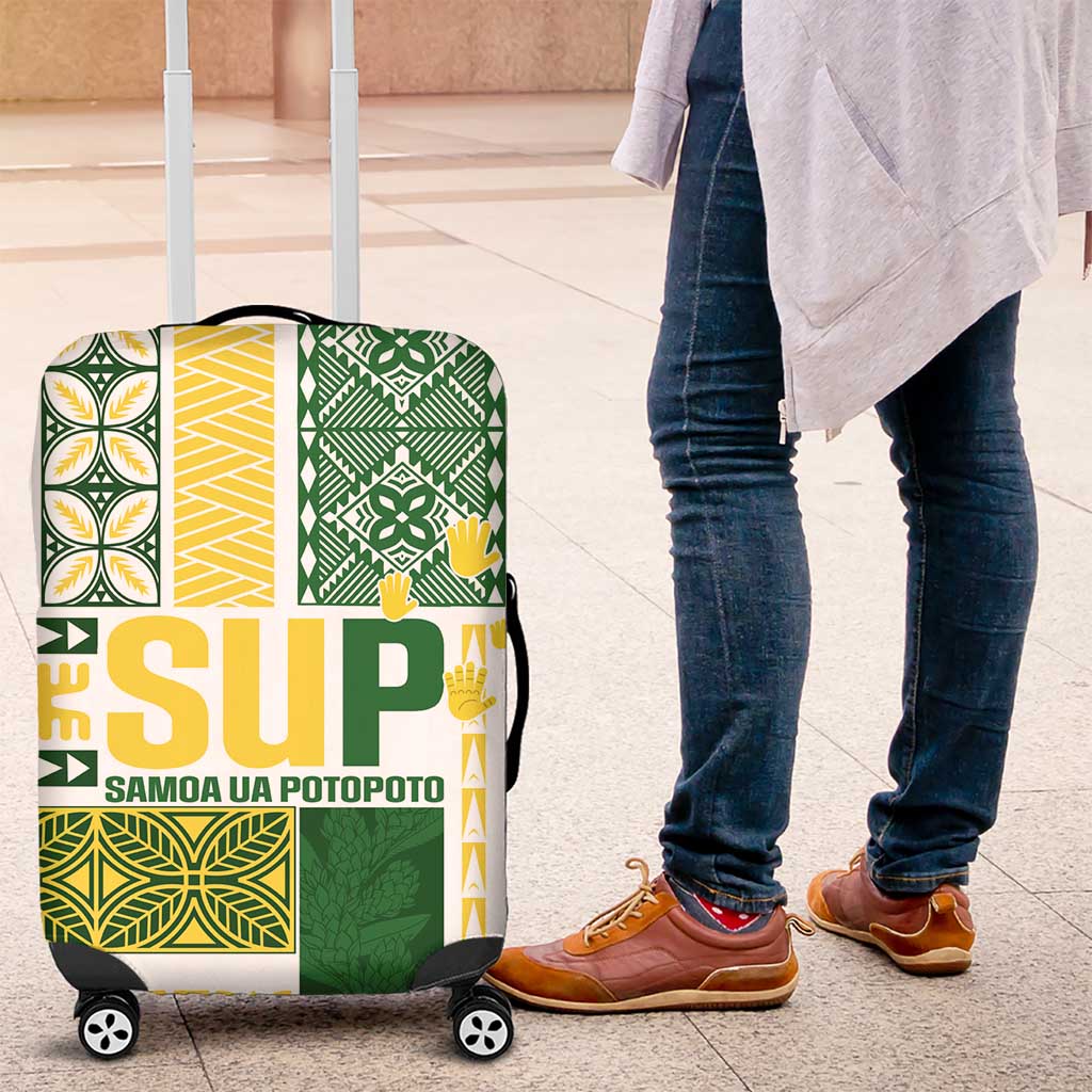 Samoa Uniting Party Luggage Cover SUP Est 2025 Siapo Pattern LT14 White - Polynesian Pride