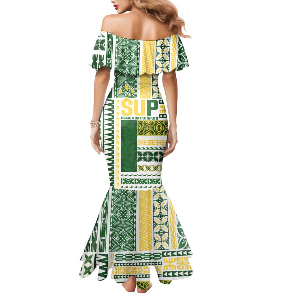 Samoa Uniting Party Mermaid Dress SUP Est 2025 Siapo Pattern - Polynesian Pride