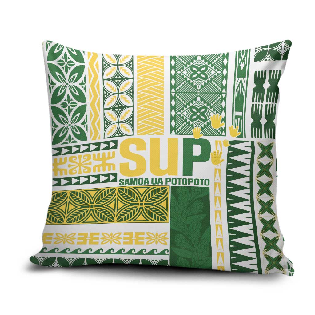 Samoa Uniting Party Pillow Cover SUP Est 2025 Siapo Pattern LT14 White - Polynesian Pride
