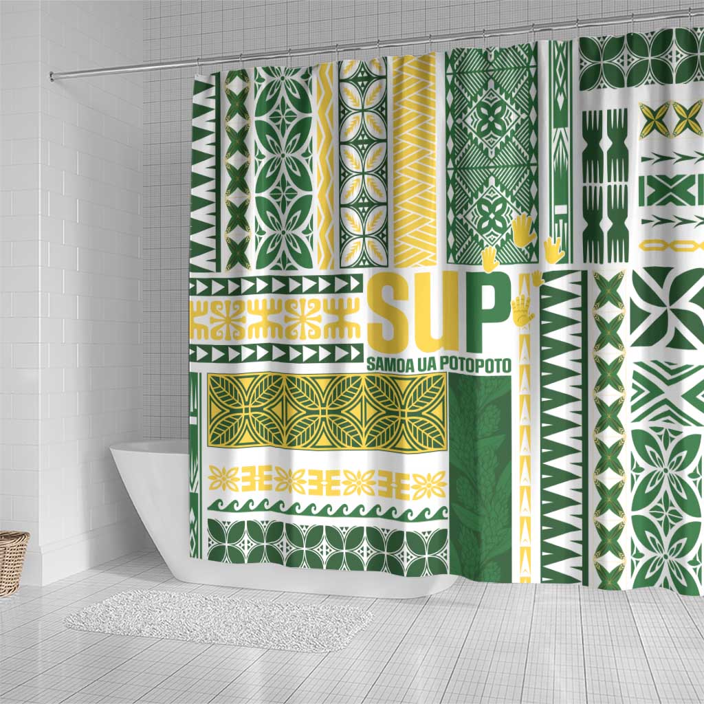 Samoa Uniting Party Shower Curtain SUP Est 2025 Siapo Pattern LT14 - Polynesian Pride