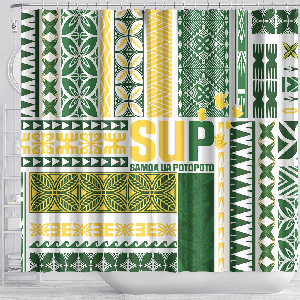 Samoa Uniting Party Shower Curtain SUP Est 2025 Siapo Pattern LT14 - Polynesian Pride