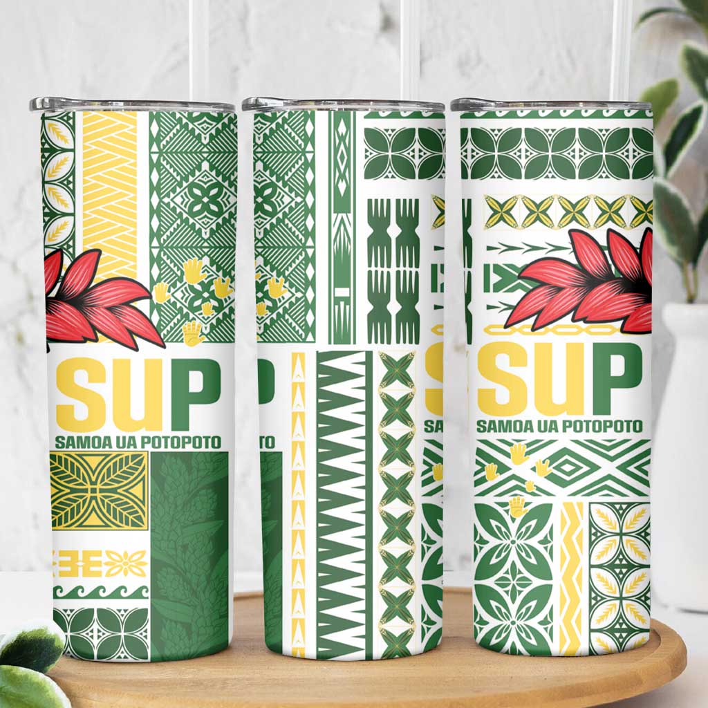 Samoa Uniting Party Skinny Tumbler SUP Est 2025 Siapo Pattern - Polynesian Pride