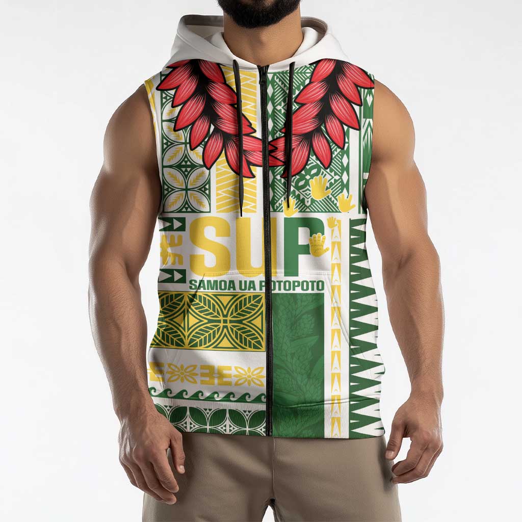 Samoa Uniting Party Sleeveless Zip Hoodie SUP Est 2025 Siapo Pattern LT14 - Polynesian Pride