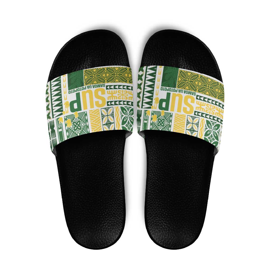 Samoa Uniting Party Slide Sandals SUP Est 2025 Siapo Pattern LT14 White - Polynesian Pride