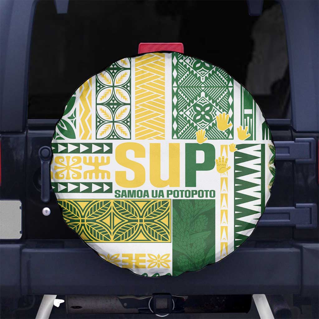 Samoa Uniting Party Spare Tire Cover SUP Est 2025 Siapo Pattern LT14 No hole White - Polynesian Pride