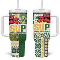 Samoa Uniting Party Tumbler With Handle SUP Est 2025 Siapo Pattern LT14 One Size: 40 oz White - Polynesian Pride