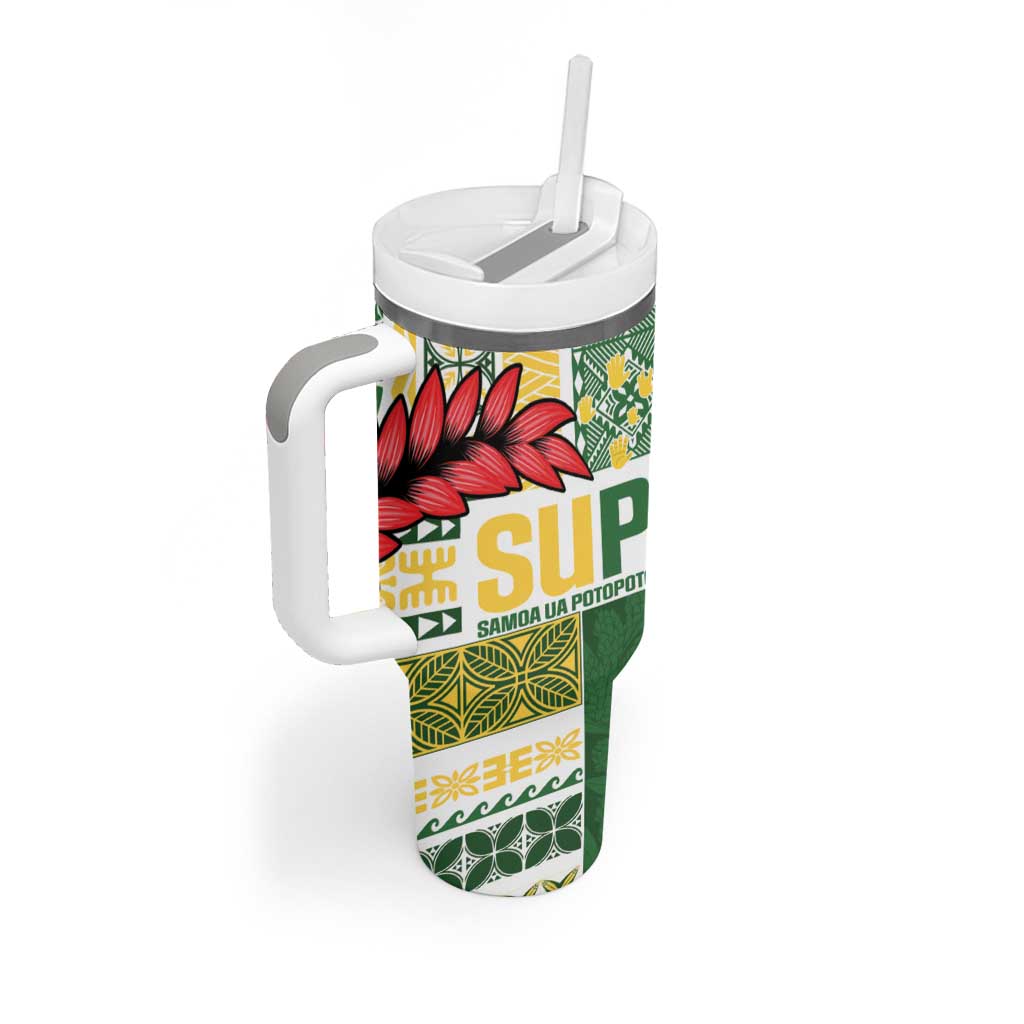 Samoa Uniting Party Tumbler With Handle SUP Est 2025 Siapo Pattern LT14 - Polynesian Pride