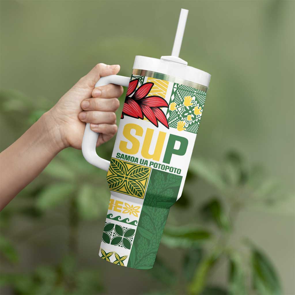 Samoa Uniting Party Tumbler With Handle SUP Est 2025 Siapo Pattern LT14 - Polynesian Pride