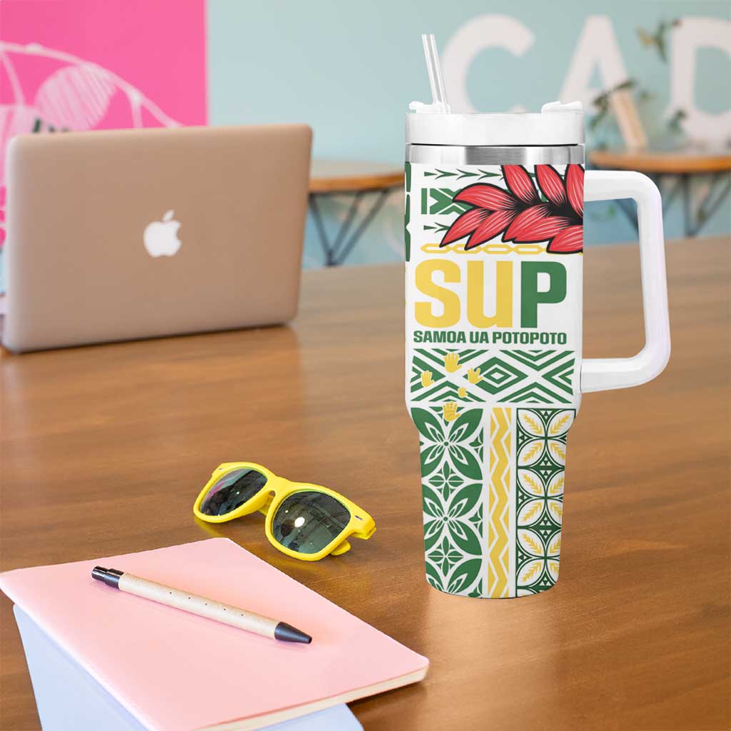 Samoa Uniting Party Tumbler With Handle SUP Est 2025 Siapo Pattern LT14 - Polynesian Pride