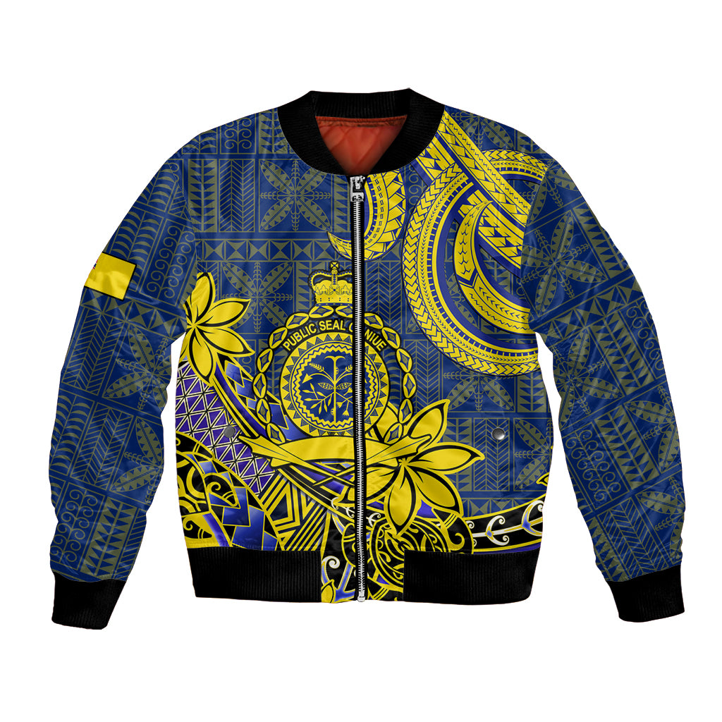 Niue Peniamina Gospel Day Bomber Jacket Unique Niean Hiapo LT14 Unisex Blue - Polynesian Pride