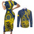 Niue Peniamina Gospel Day Couples Matching Short Sleeve Bodycon Dress and Long Sleeve Button Shirts Unique Niean Hiapo LT14 Blue - Polynesian Pride