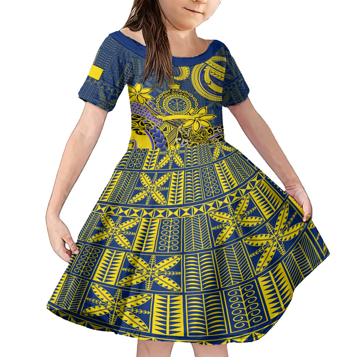 Niue Peniamina Gospel Day Kid Short Sleeve Dress Unique Niean Hiapo LT14 KID Blue - Polynesian Pride