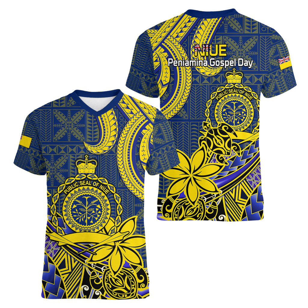 Niue Peniamina Gospel Day Women V Neck T Shirt Unique Niean Hiapo LT14 - Polynesian Pride