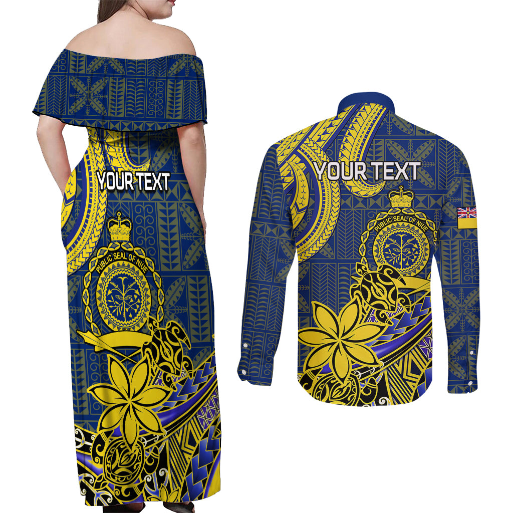 Personalised Niue Peniamina Gospel Day Couples Matching Off Shoulder Maxi Dress and Long Sleeve Button Shirts Unique Niean Hiapo LT14 - Polynesian Pride