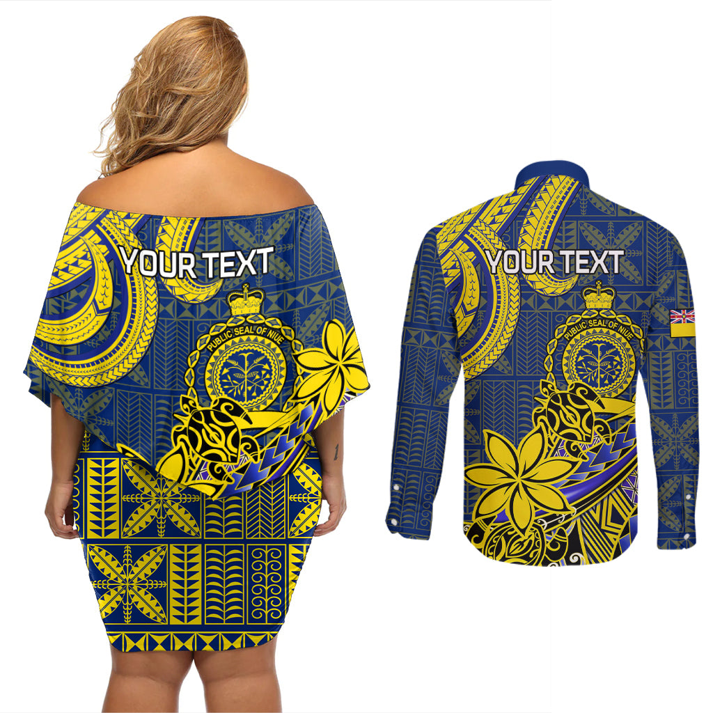 Personalised Niue Peniamina Gospel Day Couples Matching Off Shoulder Short Dress and Long Sleeve Button Shirts Unique Niean Hiapo LT14 - Polynesian Pride