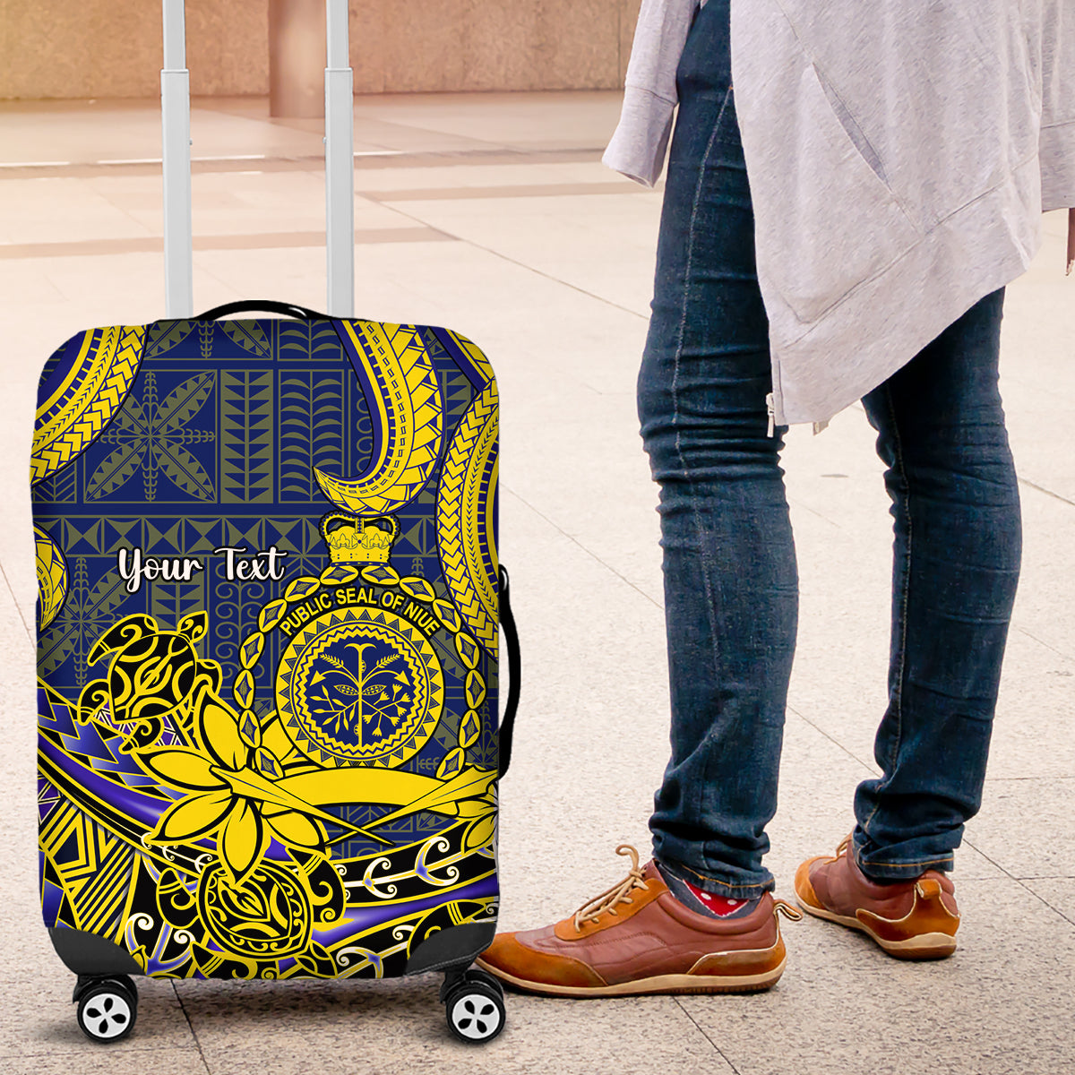 Personalised Niue Peniamina Gospel Day Luggage Cover Unique Niean Hiapo LT14 Blue - Polynesian Pride