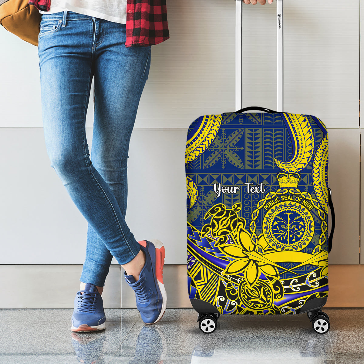 Personalised Niue Peniamina Gospel Day Luggage Cover Unique Niean Hiapo LT14 - Polynesian Pride