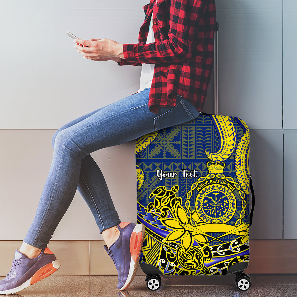 Personalised Niue Peniamina Gospel Day Luggage Cover Unique Niean Hiapo LT14 - Polynesian Pride