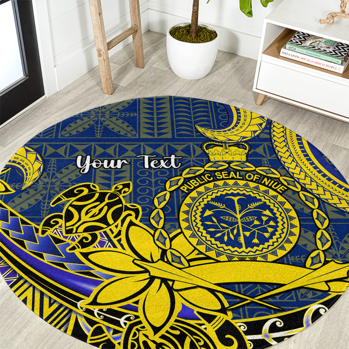 Personalised Niue Peniamina Gospel Day Round Carpet Unique Niean Hiapo LT14 Blue - Polynesian Pride