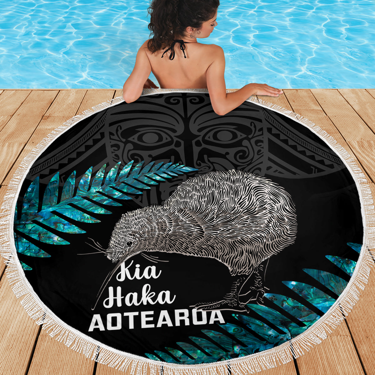 New Zealand Silver Fern Rugby Beach Blanket Pacific 2023 Kia Haka Kiwis With Maori Ta Moko LT14 - Wonder Print Shop
