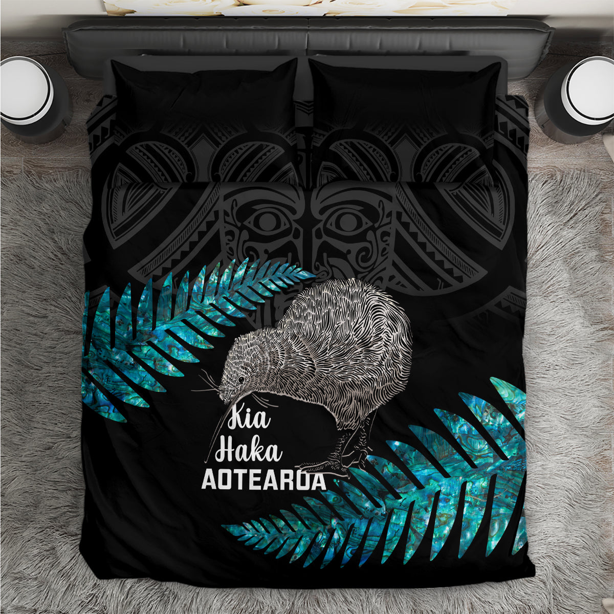 New Zealand Silver Fern Rugby Bedding Set Pacific 2023 Kia Haka Kiwis With Maori Ta Moko LT14 Black - Polynesian Pride