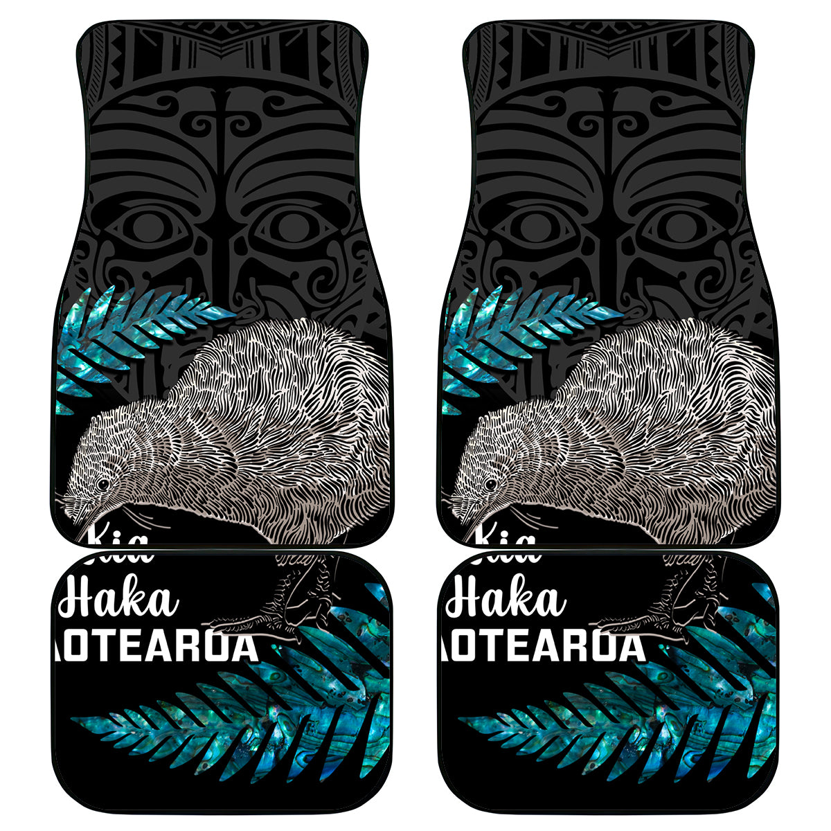 Custom New Zealand Silver Fern Rugby Car Mats Pacific 2023 Kia Haka Kiwis With Maori Ta Moko LT14 Black - Polynesian Pride