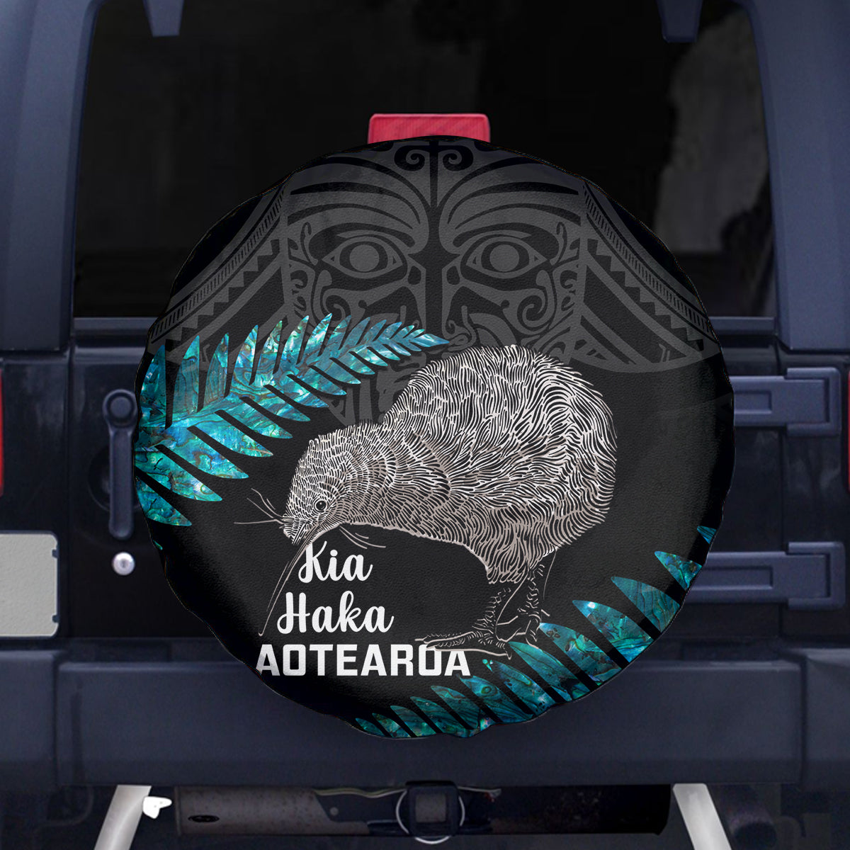 New Zealand Silver Fern Rugby Spare Tire Cover Pacific 2023 Kia Haka Kiwis With Maori Ta Moko LT14 Black - Polynesian Pride