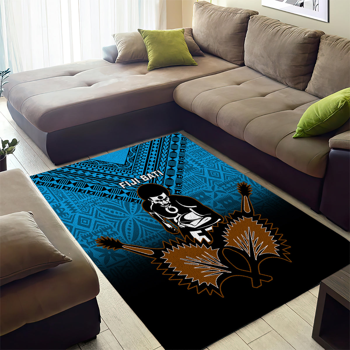 Fiji Tapa Rugby Area Rug Pacific 2023 Go Fijian Bati LT14 - Polynesian Pride