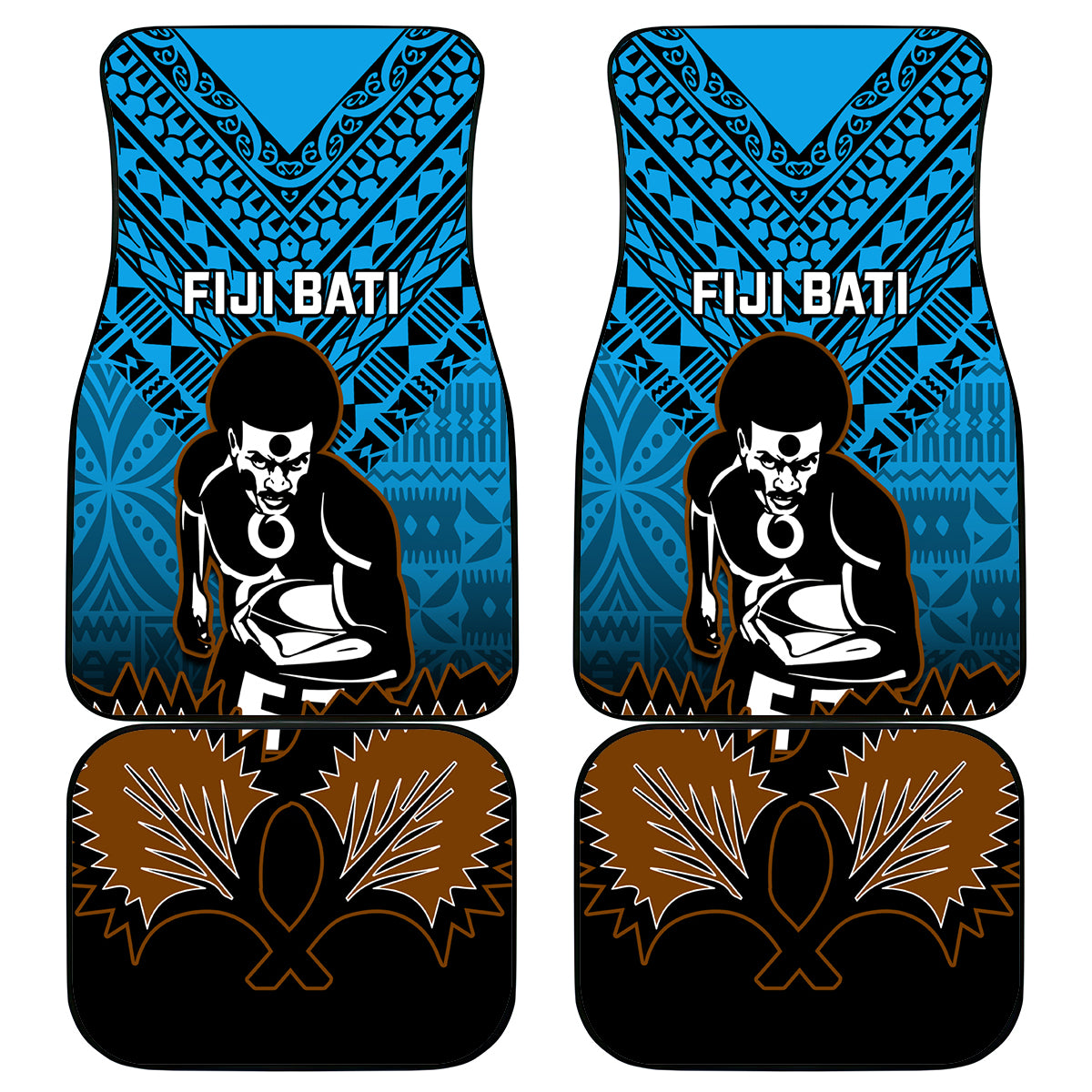 Fiji Tapa Rugby Car Mats Pacific 2023 Go Fijian Bati LT14 Blue - Polynesian Pride