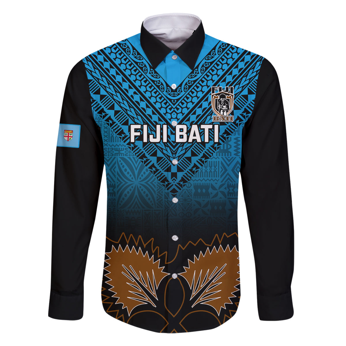 Custom Fiji Tapa Rugby Family Matching Long Sleeve Bodycon Dress and Hawaiian Shirt Pacific 2023 Go Fijian Bati LT14 Dad's Shirt - Long Sleeve Blue - Polynesian Pride
