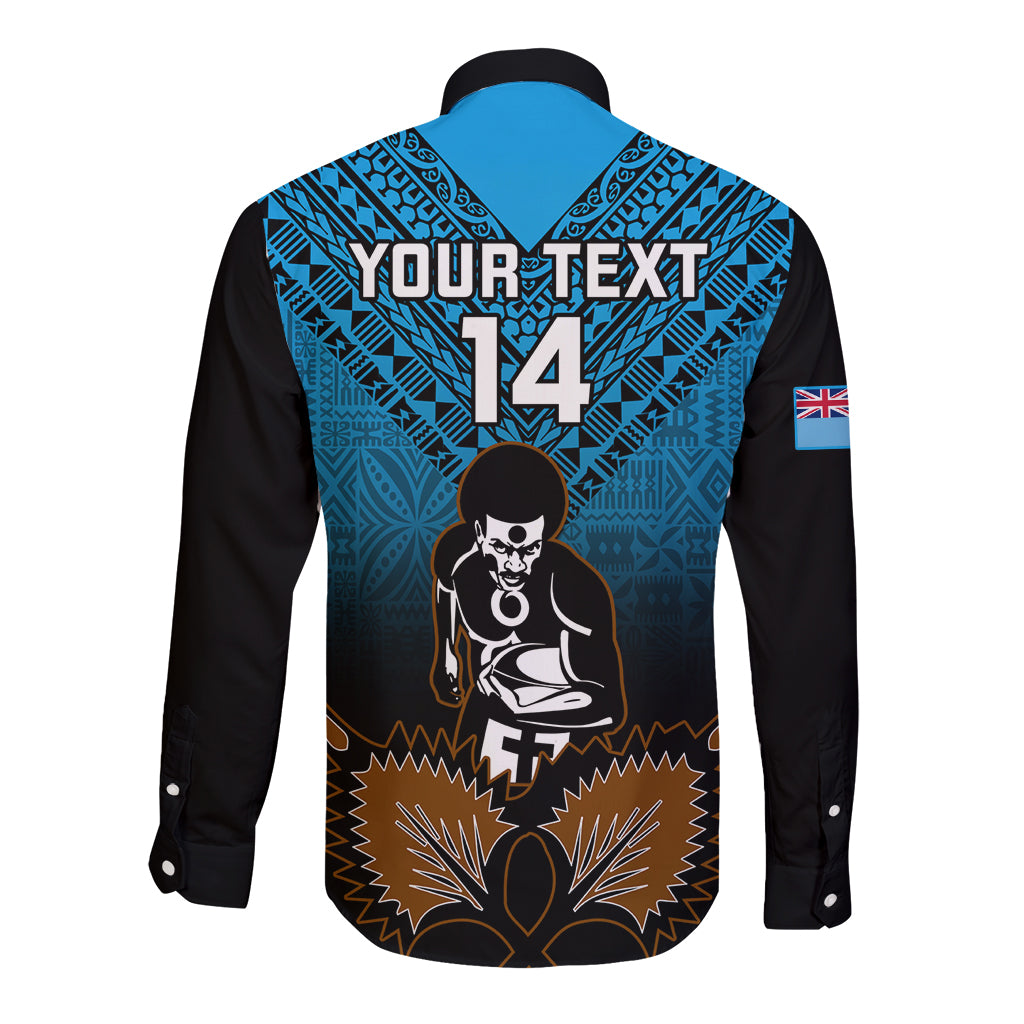Custom Fiji Tapa Rugby Long Sleeve Button Shirt Pacific 2023 Go Fijian Bati LT14 - Polynesian Pride
