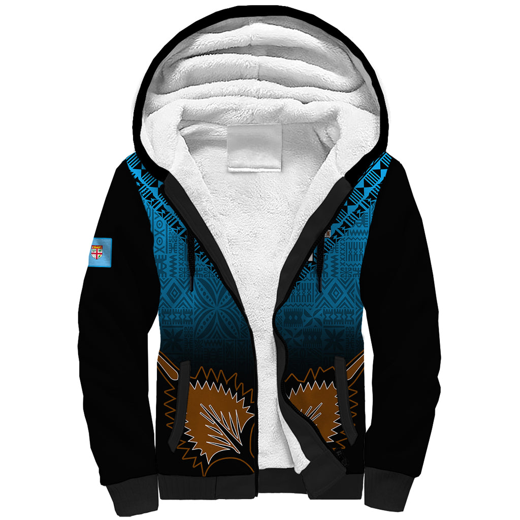 Custom Fiji Tapa Rugby Sherpa Hoodie Pacific 2023 Go Fijian Bati LT14 Unisex Blue - Polynesian Pride