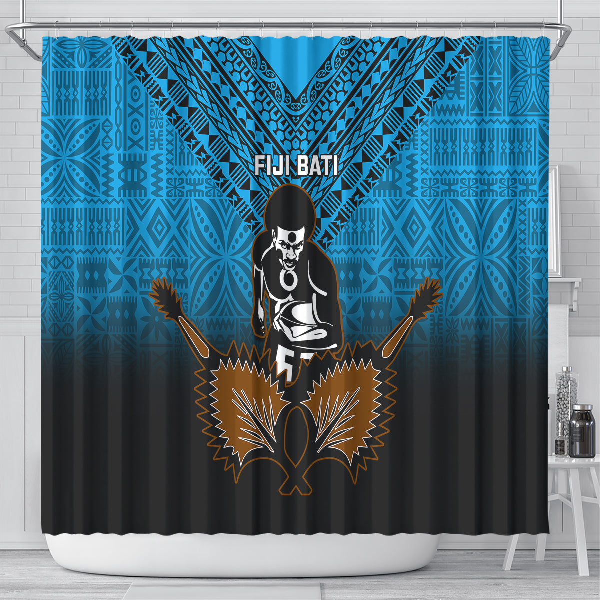 Fiji Tapa Rugby Shower Curtain Pacific 2023 Go Fijian Bati LT14 - Polynesian Pride