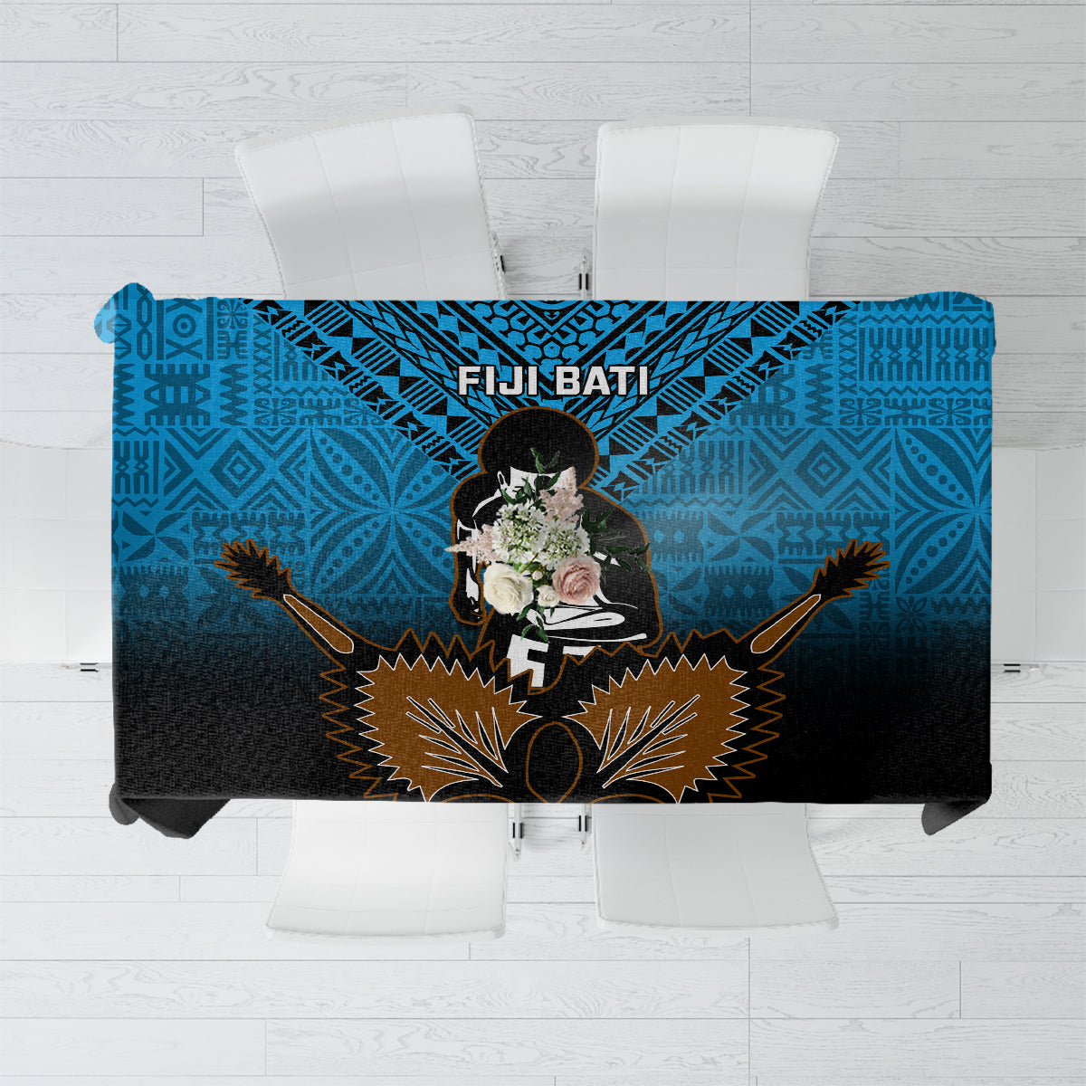 Fiji Tapa Rugby Tablecloth Pacific 2023 Go Fijian Bati LT14 Blue - Polynesian Pride