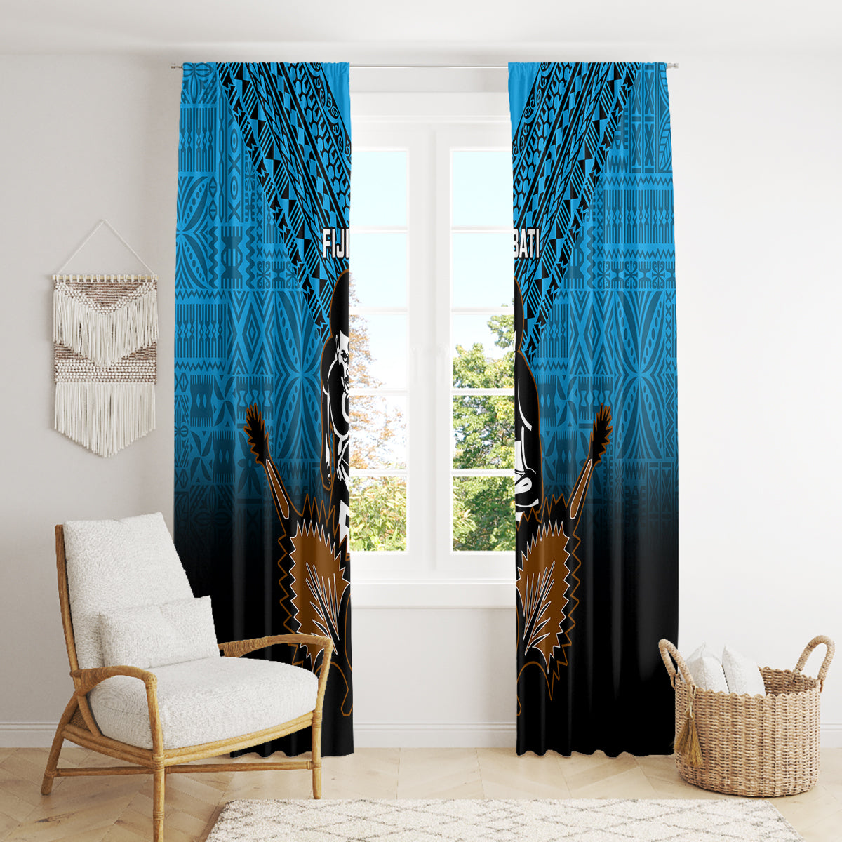 Fiji Tapa Rugby Window Curtain Pacific 2023 Go Fijian Bati LT14 - Polynesian Pride