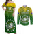 Custom Cook Islands Rugby Couples Matching Off Shoulder Maxi Dress and Long Sleeve Button Shirts Pacific 2023 Go The Kukis LT14 Green - Polynesian Pride