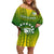 Custom Cook Islands Rugby Family Matching Off Shoulder Short Dress and Hawaiian Shirt Pacific 2023 Go The Kukis LT14 Mom's Dress Green - Polynesian Pride