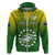 Custom Cook Islands Rugby Hoodie Pacific 2023 Go The Kukis LT14 Zip Hoodie Green - Polynesian Pride